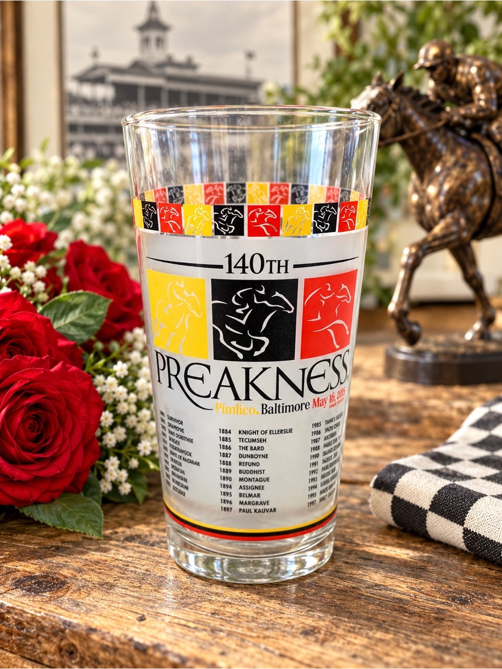 2015 Preakness Stakes 140th Souvenir Glass American Pharoah Pimlico Horse Racing